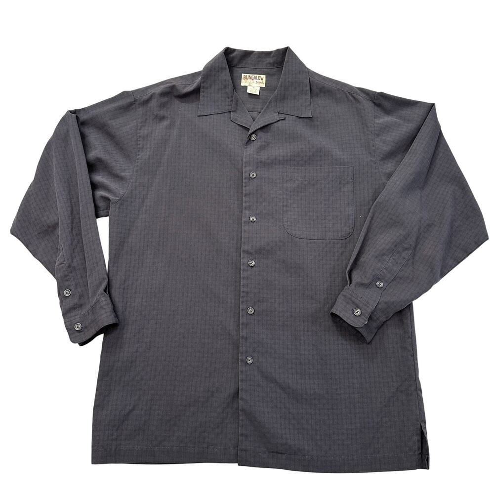 Bungalow Dress Shirt Mens M Button Up Long Sleeve Charcoal Plaid Vented Collared